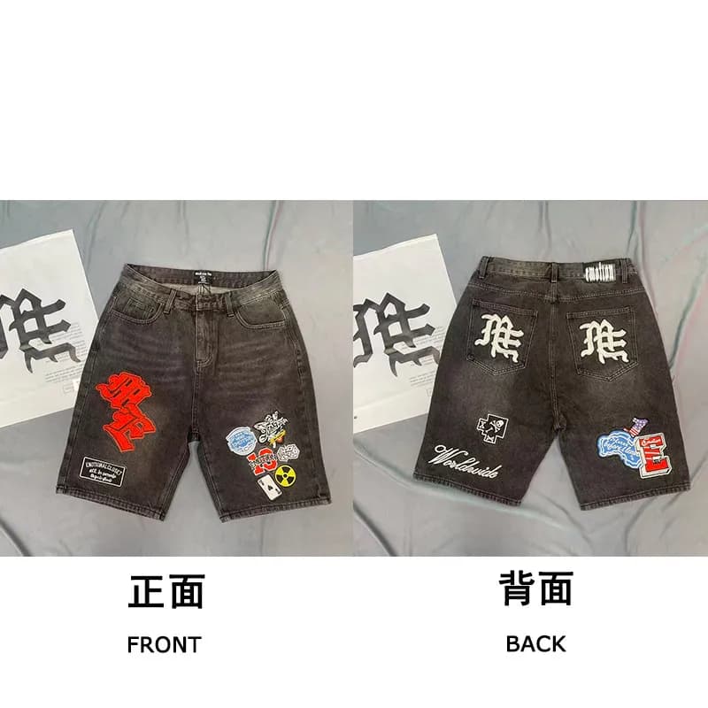 Corteiz Denim Shorts Patchwork Logo
