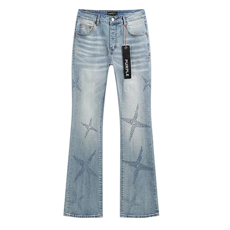 Star Embroidered Flare Jeans Light Wash with Star Motif