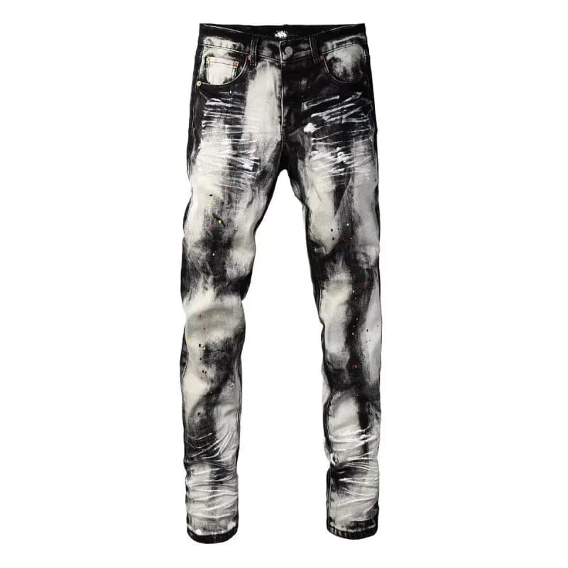 Distressed Slim Fit Jeans Patchwork Ripped — N27