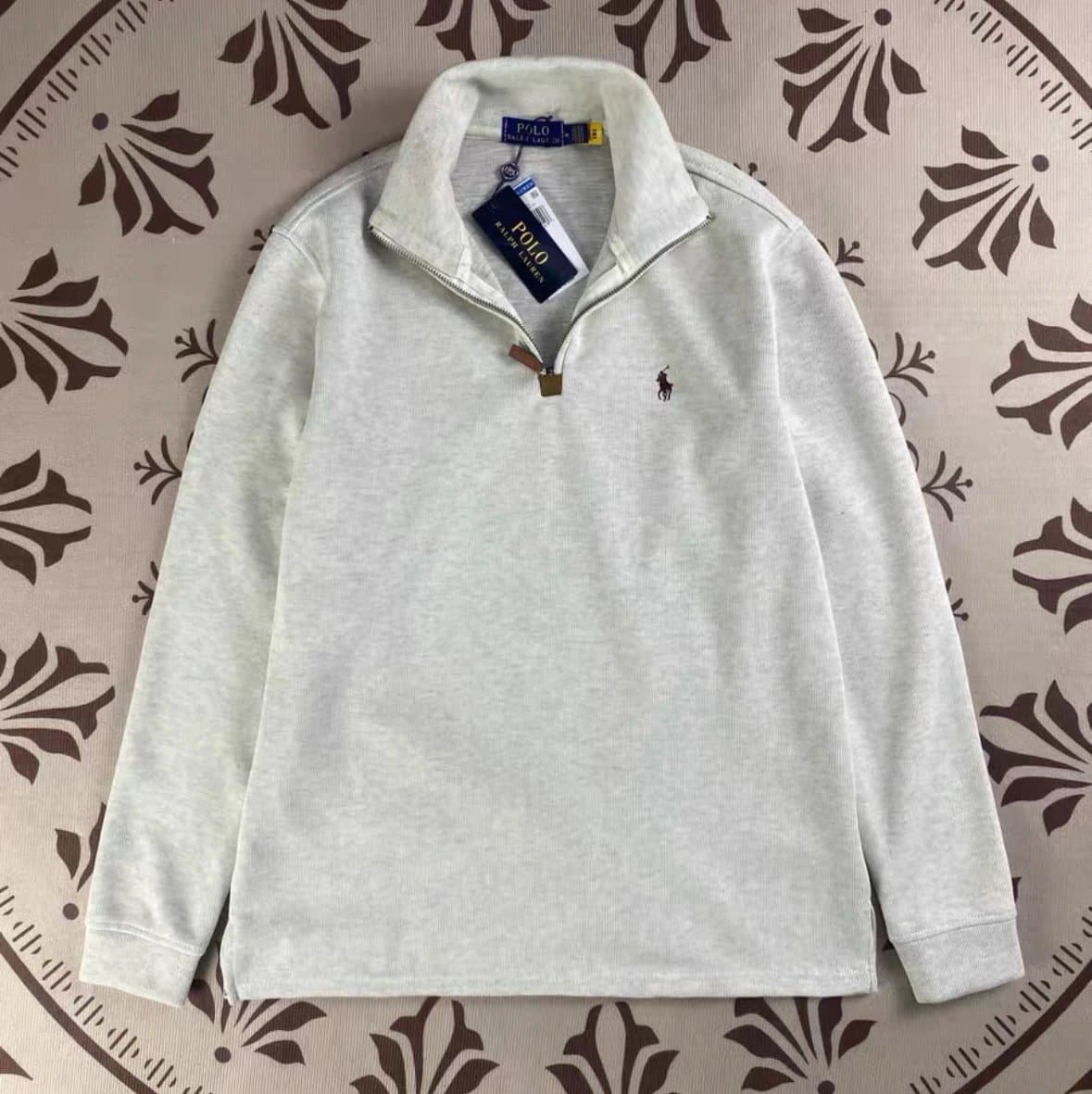 Polo Ralph Lauren Quarter-Zip Pullover Heather Grey — 燕麦色