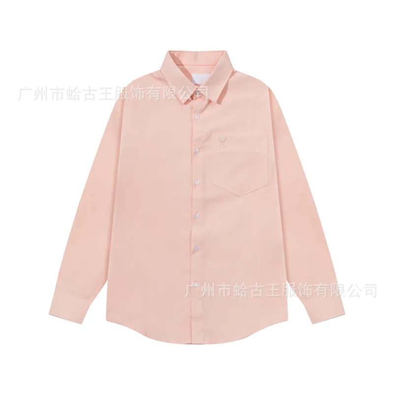 Button-Up Shirt Solid Navy — 粉色-2216#