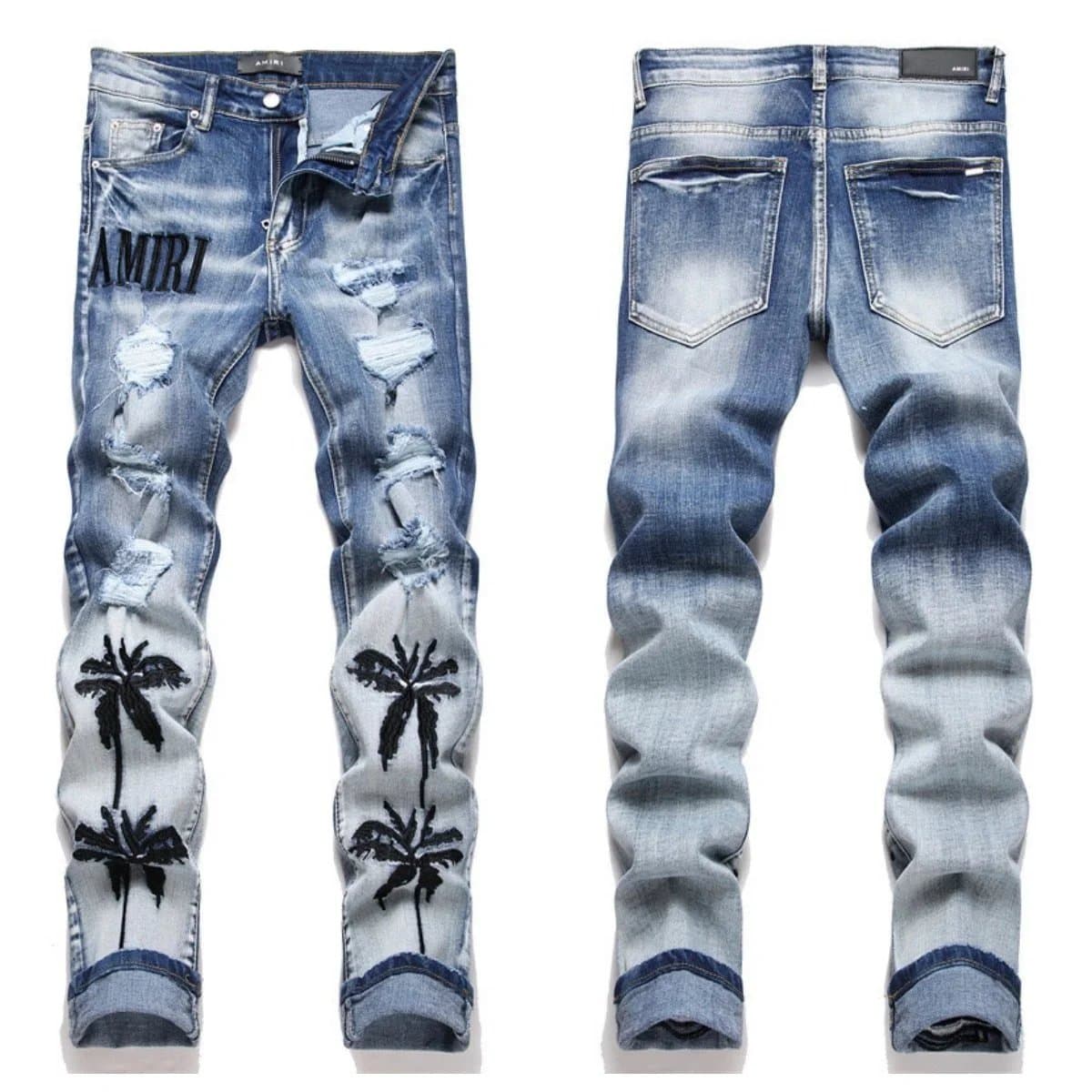 Amiri Distressed Jeans Red Logo Embroidery — 18