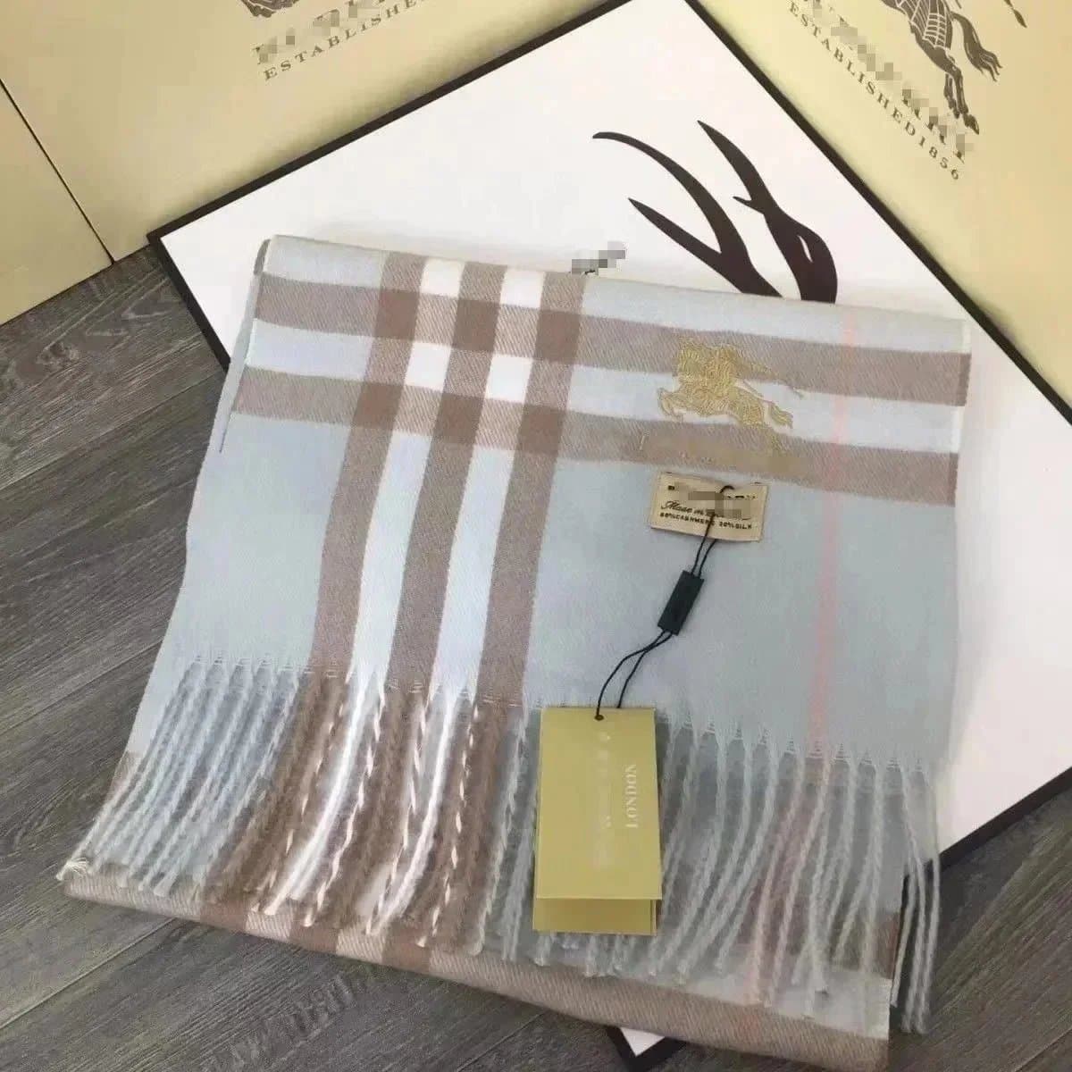 Burberry Classic Check Scarf Light Blue and Beige Check