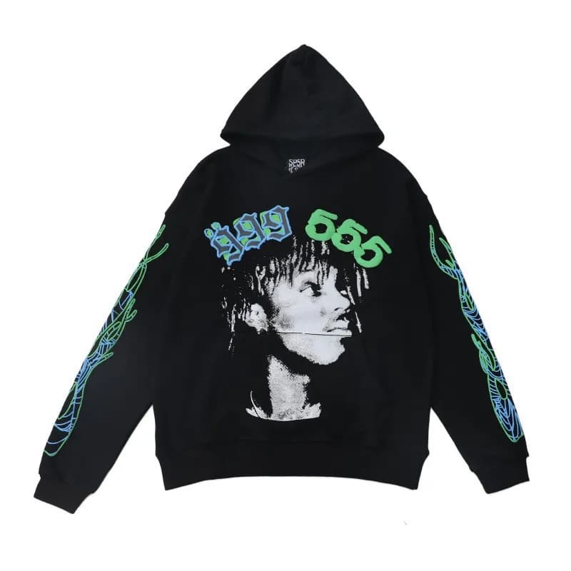Sp5der Hooded Sweatshirt Star Print Logo — 177# 黑色