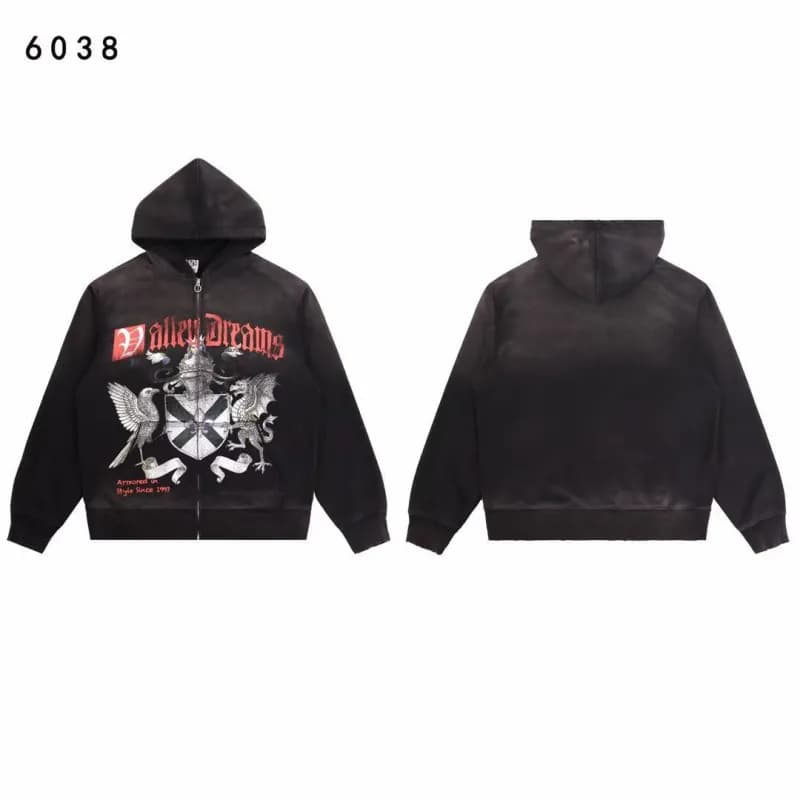 Gallery Dept. Zip-Up Hoodie Skull Print Washed — 6038黑色