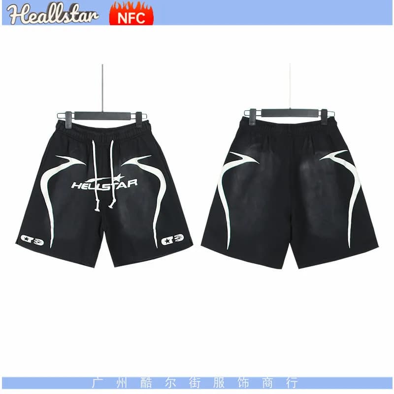 Hellstar Flame Print Shorts Black with Red Flames — 767洗水黑