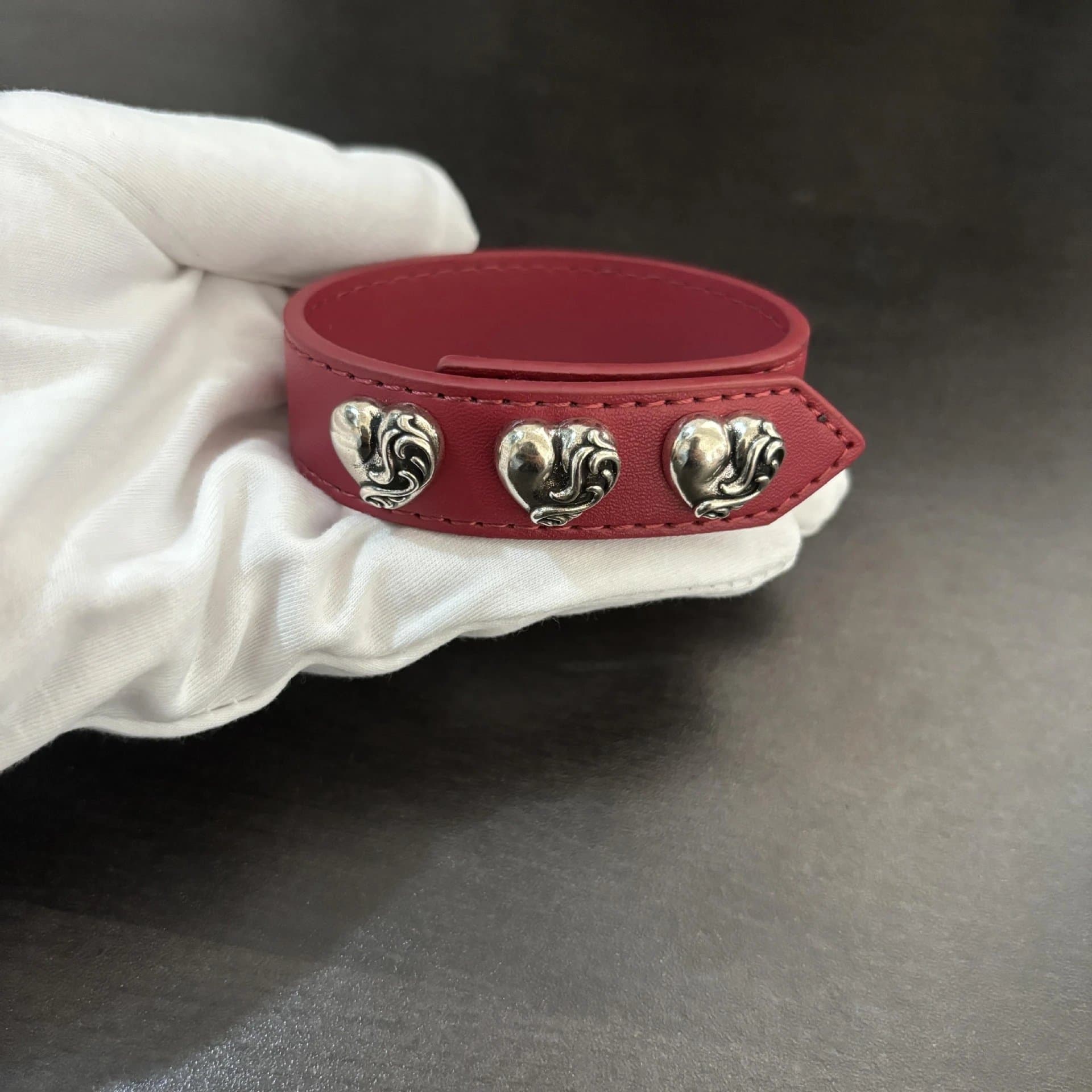Chrome Hearts Heart Stud Cuff Bracelet Triple Heart