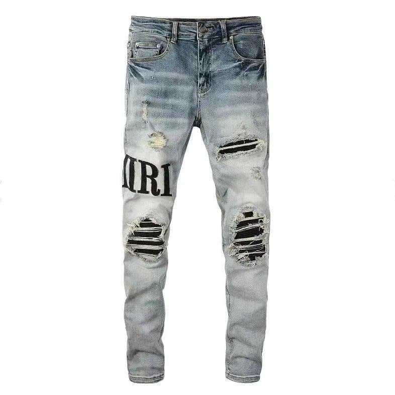 Amiri Distressed Jeans Red Logo Patch — 特价款  1top quality