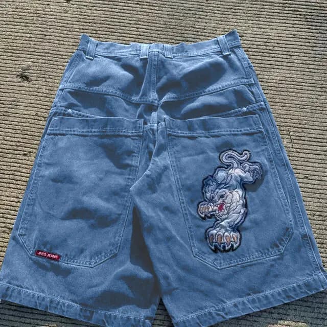 Denim Shorts Embroidered Bear