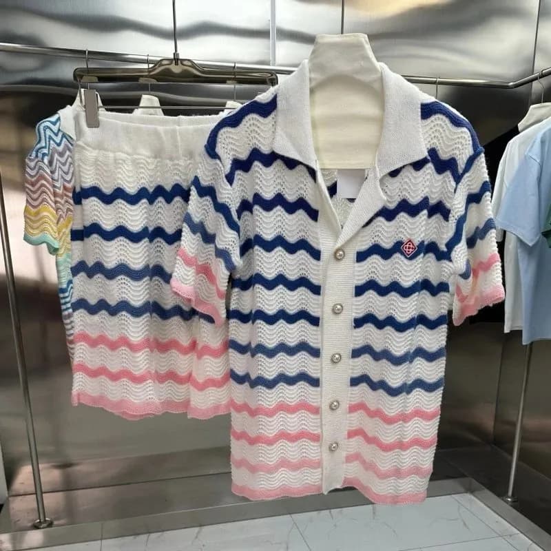 Knit Polo Set Wave Stripe
