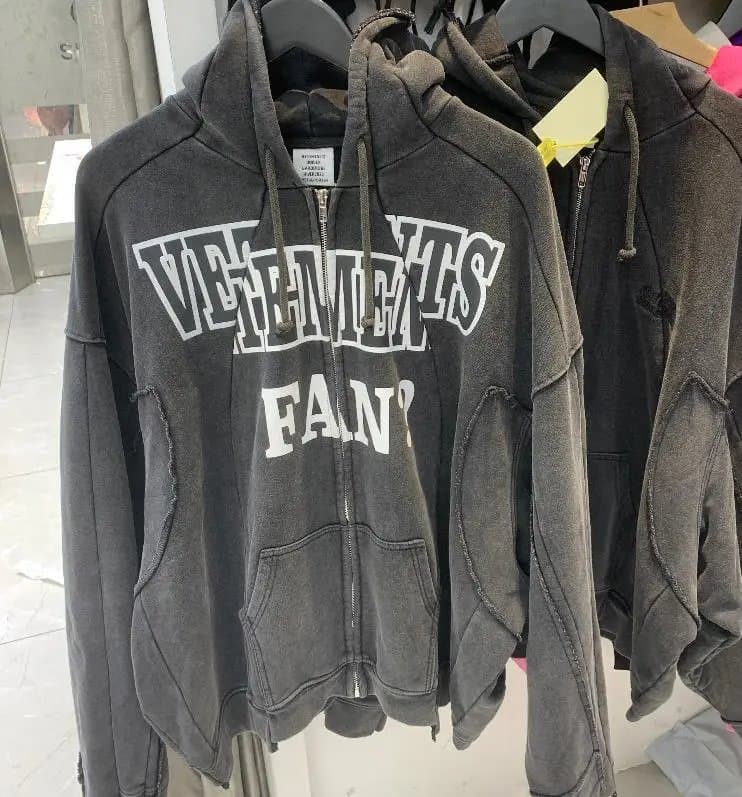 Off-White Zip-Up Hoodie Distressed Logo
