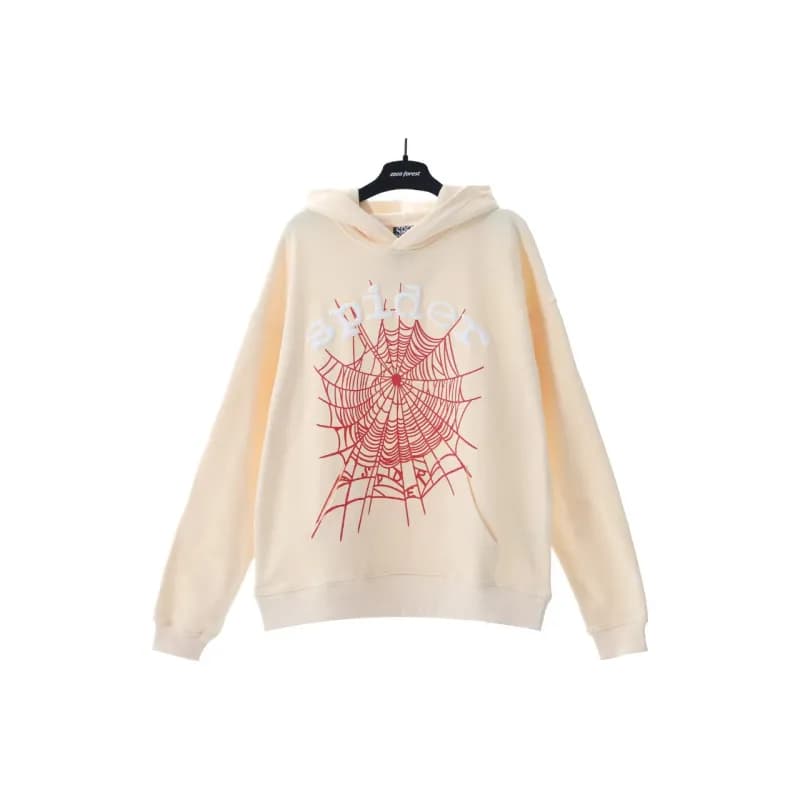 Sp5der Spider Web Hoodie Star Logo Print — 185 apricot