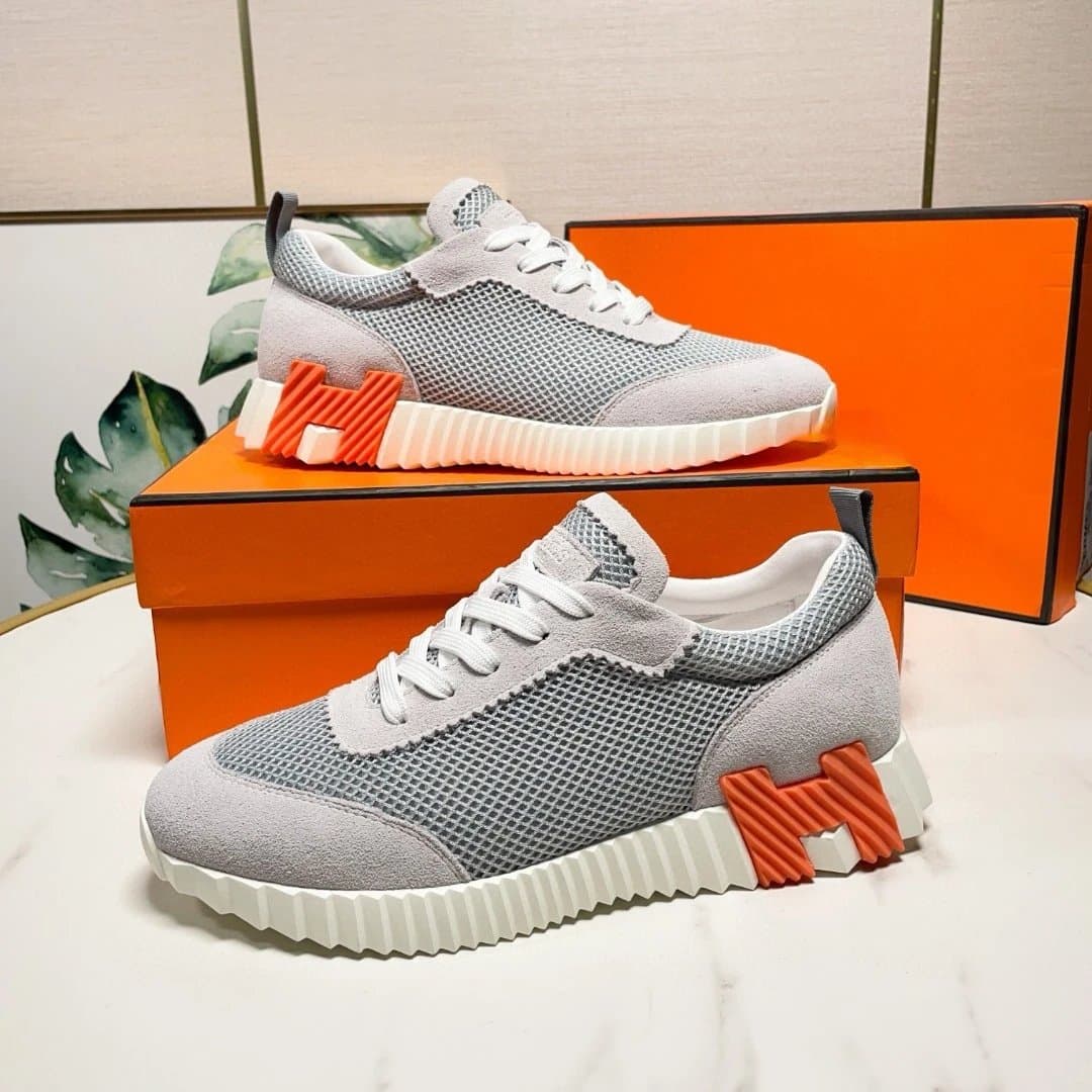 Hermès H-Code Sneaker Grey Mesh with Orange H Logo