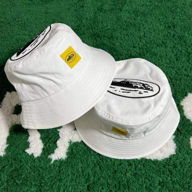 Acne Studios Bucket Hat Frayed Edge — White Bucket Hat