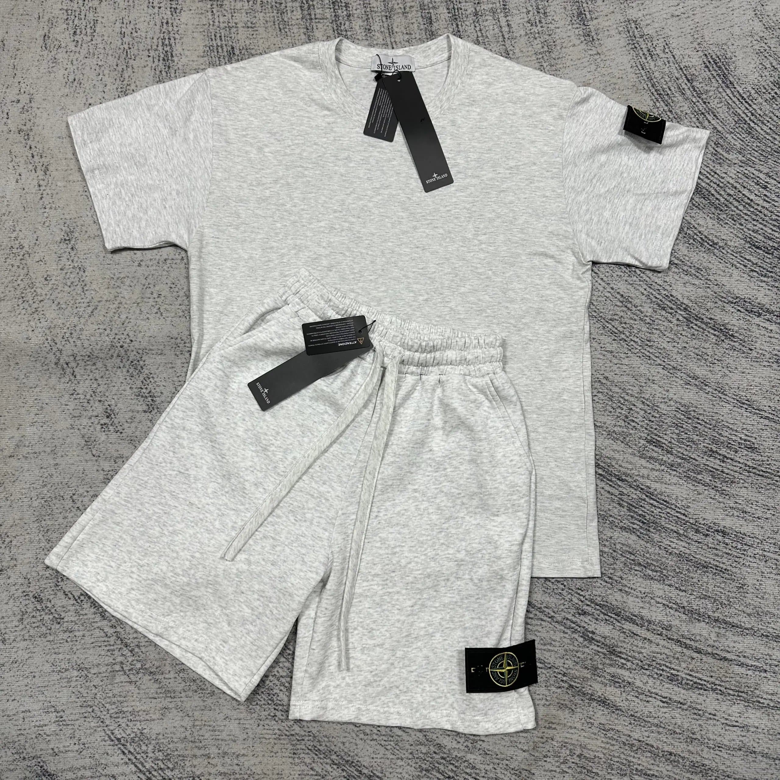 Stone Island T-Shirt and Shorts Set Heather Grey