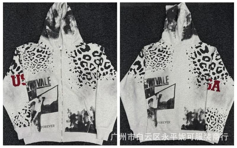 Off-White Zip-Up Hoodie Leopard Print Graphic