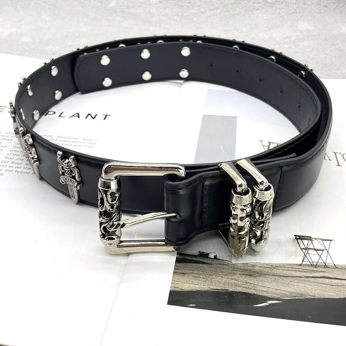 Studded Belt Chrome Hearts Logo Buckle