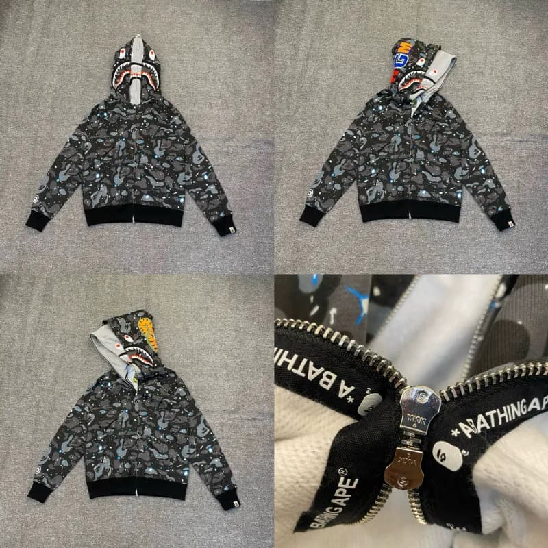 BAPE Shark Hooded Zip-Up Camouflage Print — 黑色双帽XX051