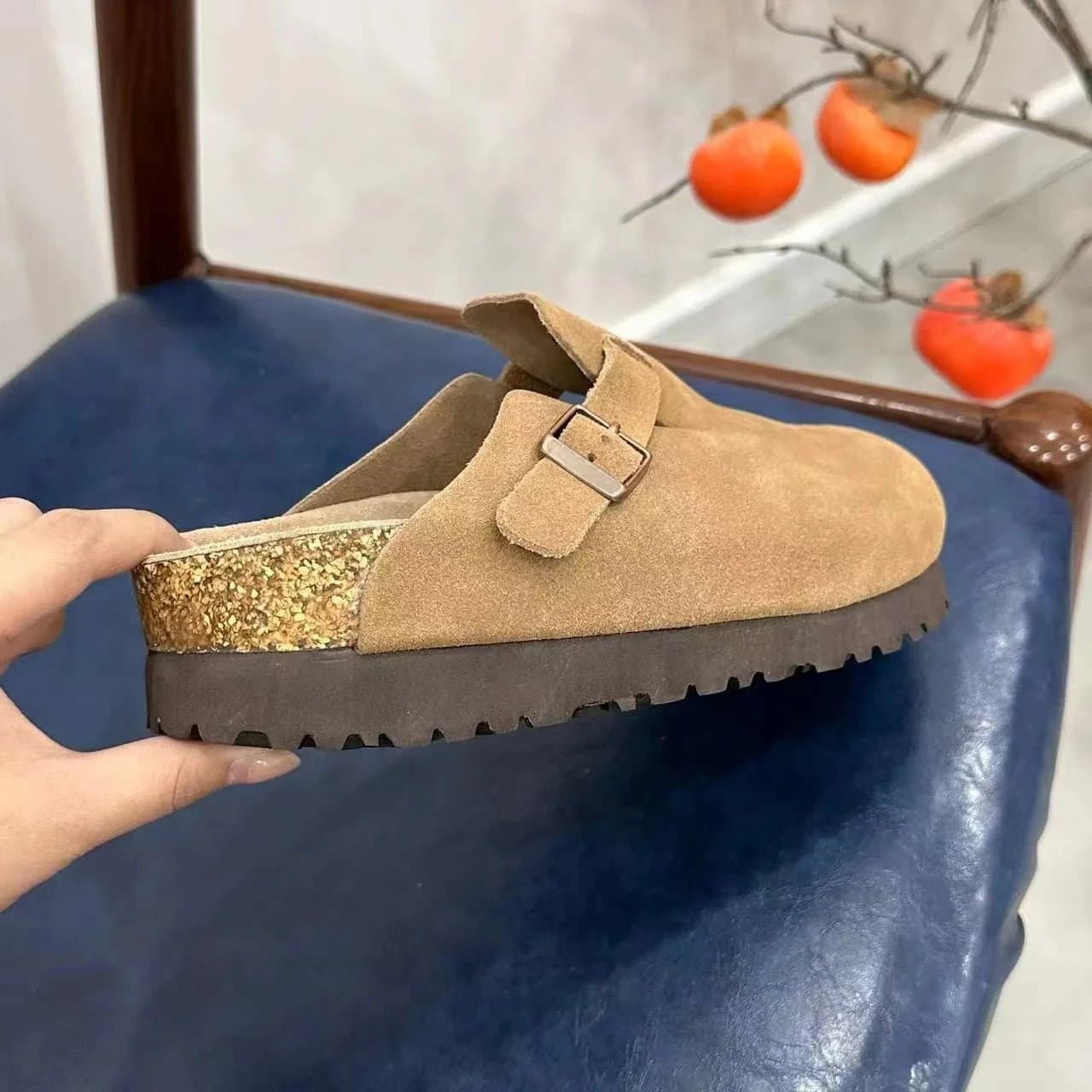 Birkenstock Boston Clog Suede — 厚底5CM栗色