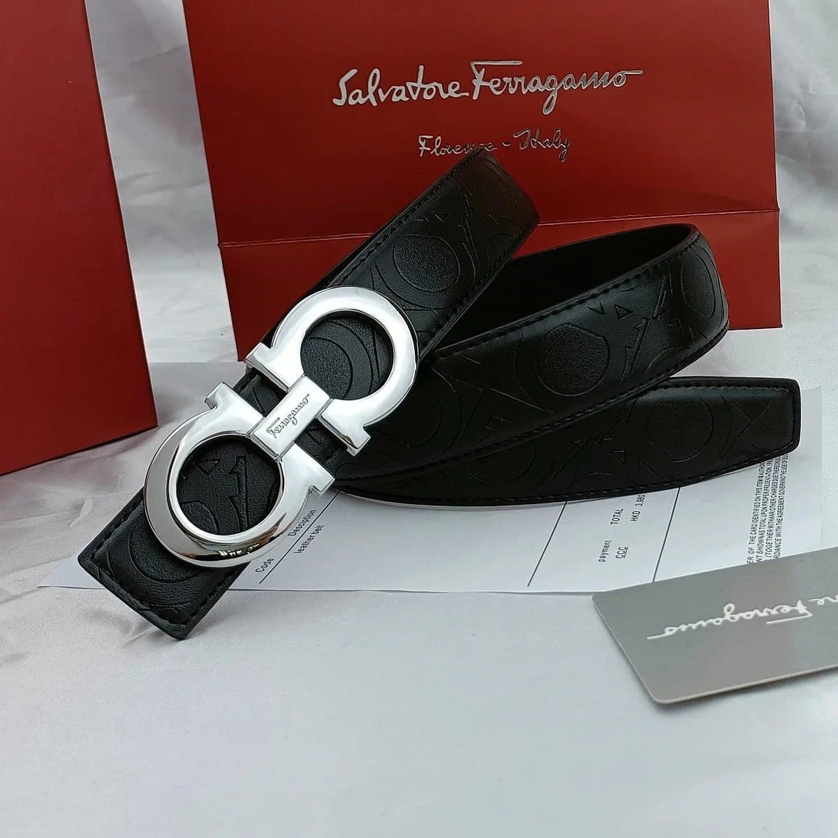 Ferragamo Gancini Belt Embossed Logo — 13
