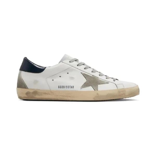 Golden Goose Superstar Distressed White with Navy Heel