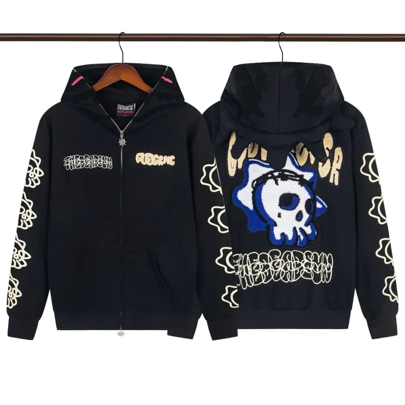 Broken Planet Zip-Up Hoodie Skull Embroidery