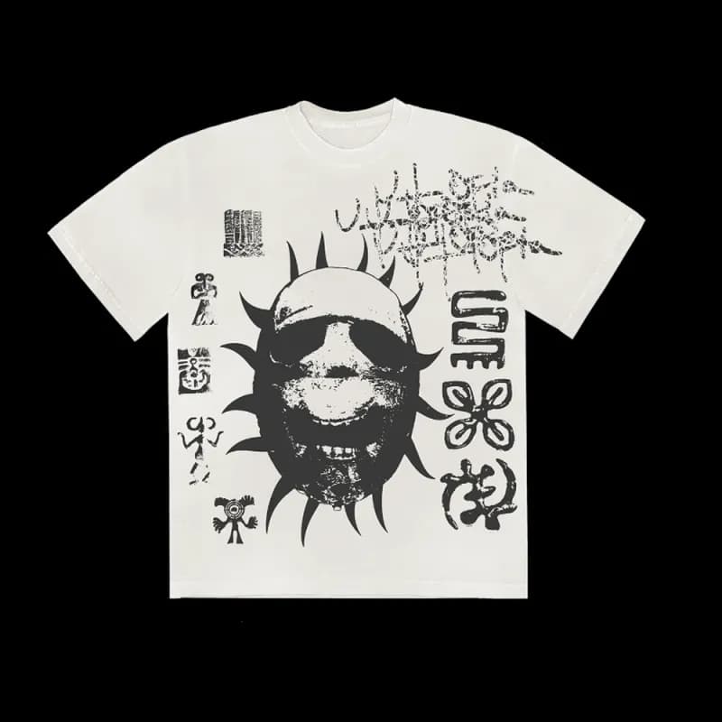 Travis Scott Graphic Tee Spiky Sun Face Print