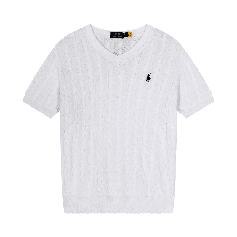 Polo Ralph Lauren Cable Knit V-Neck Tee Navy — 605白色黑