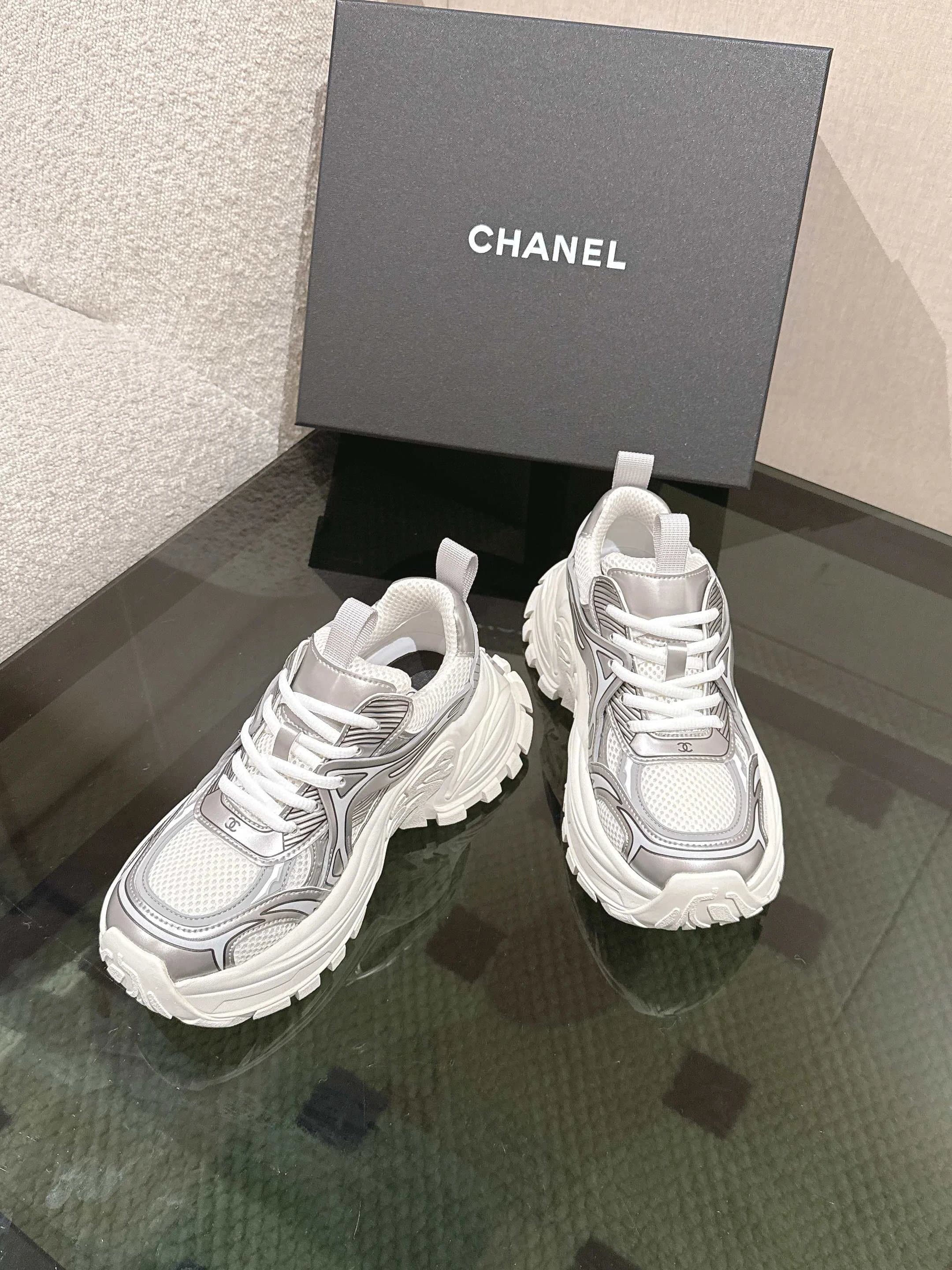 Chanel Chunky Sneaker Metallic Silver and White