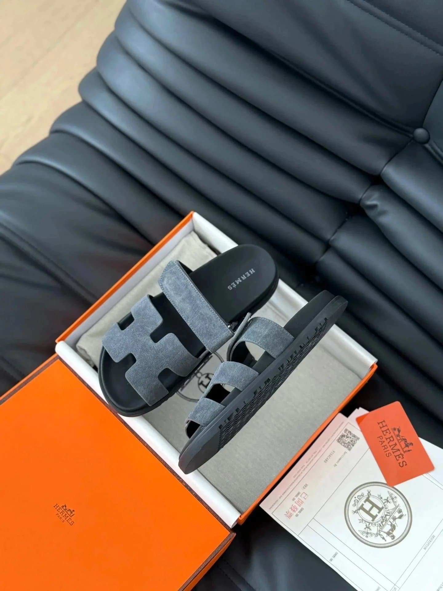 Hermès Oran Sandal H Logo — 灰蓝羊京
