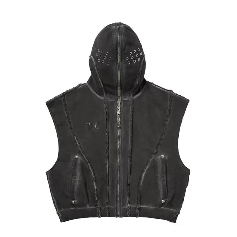 Chrome Hearts Hooded Vest Distressed Velvet with Grommets
