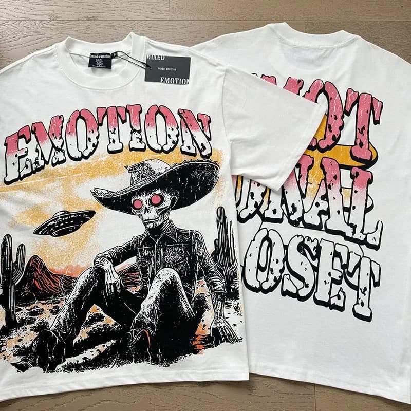 Mixed Emotion Short-Sleeve Button-Up Shirt Emotion Logo — X0002 white