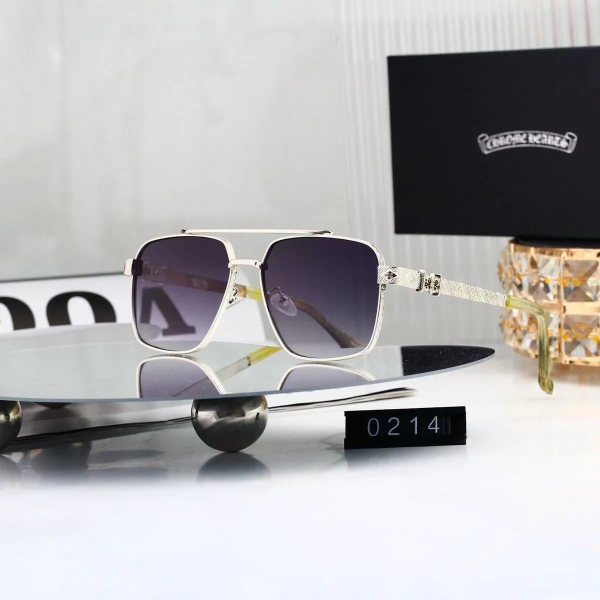 Chrome Hearts Aviator-Style Sunglasses Silver Frame with Gradient Lenses