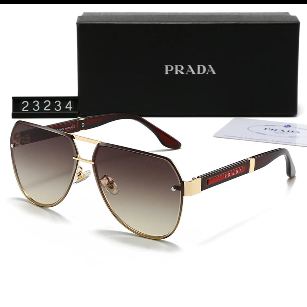 Prada Aviator Sunglasses Gradient Lens with Red Logo Temple