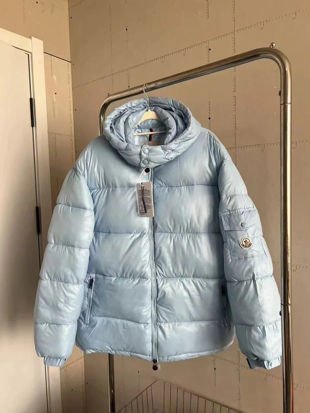Moncler Puffer Jacket Olive Green with Logo Patch — A-10