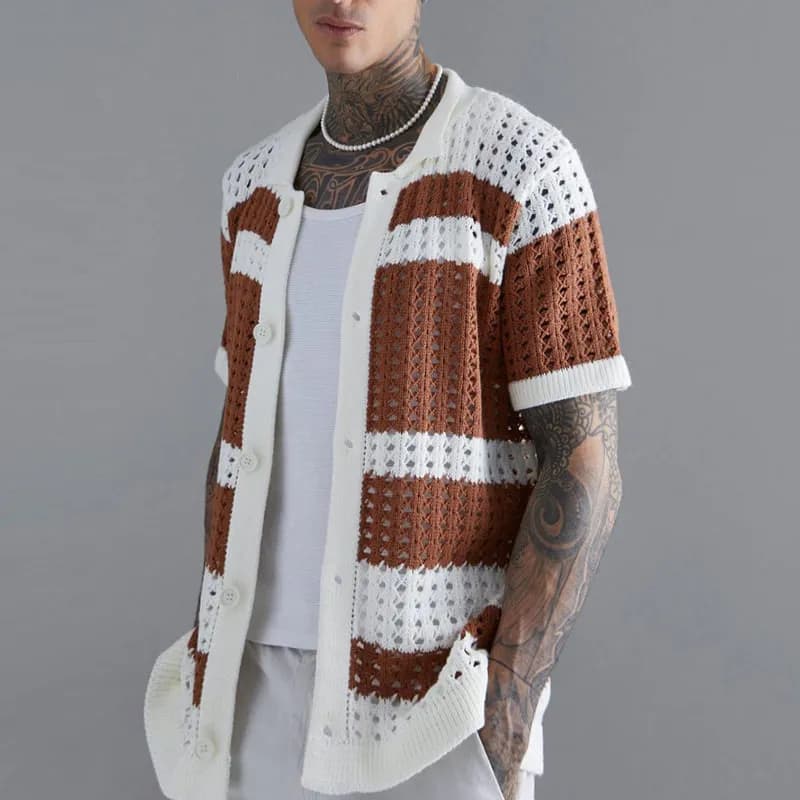 Knit Cardigan Striped Crochet