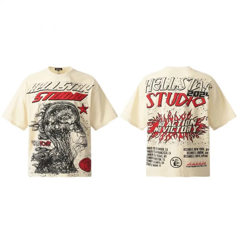 Graphic Tee Hellstar Face Print — H766杏色