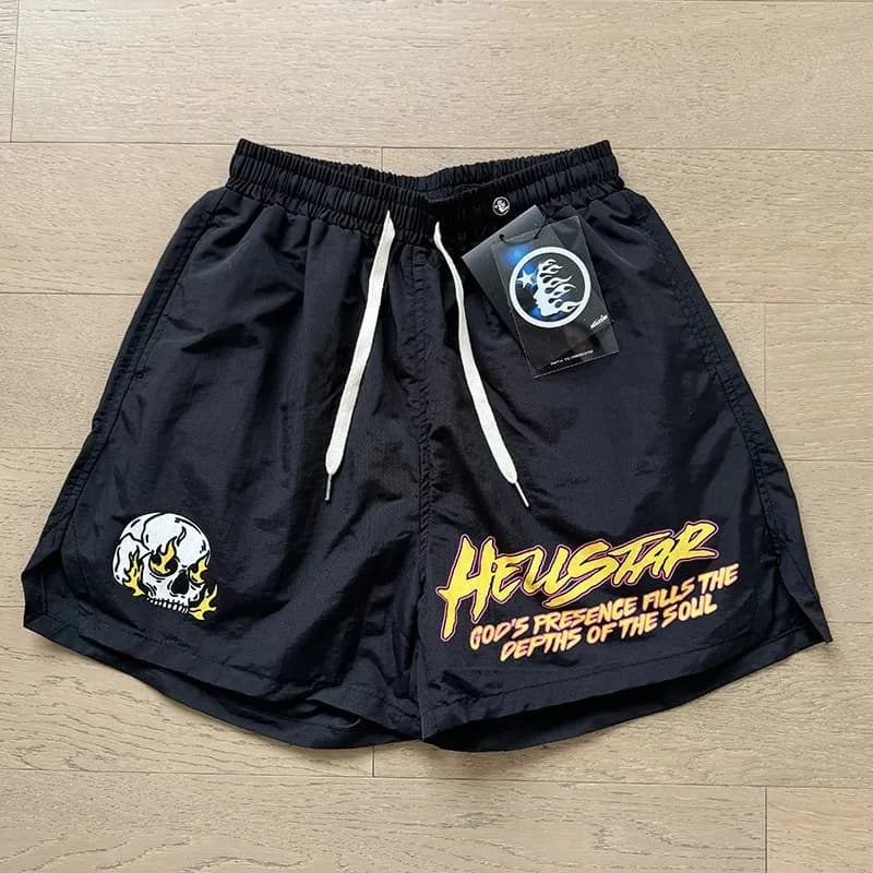 Hellstar Skull Print Shorts Flame Skull & God's Presence Graphic