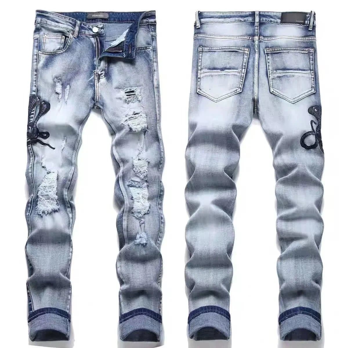 Amiri Distressed Jeans Red Logo Embroidery — 13