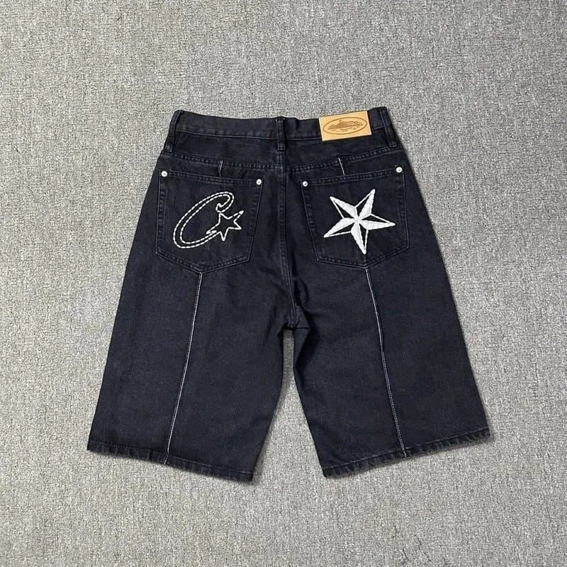 Broken Planet Cargo Pants Gold Logo — 黑色牛仔短裤