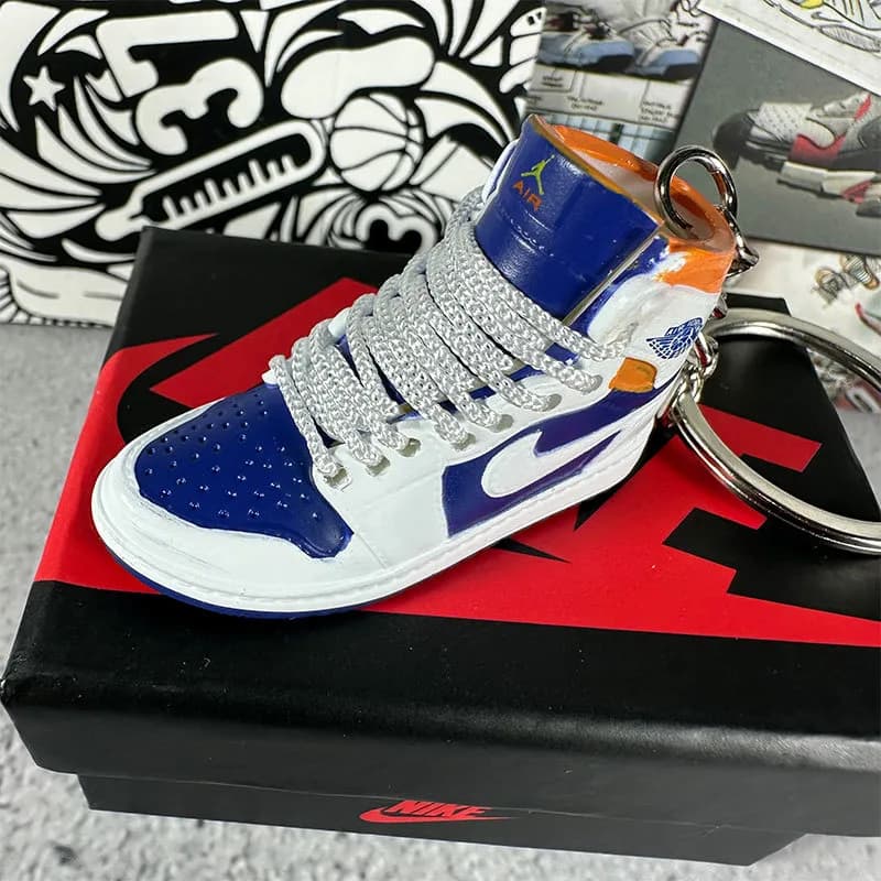 Air Jordan 1 High Miniature Keychain — 40. white, blue and orange + box