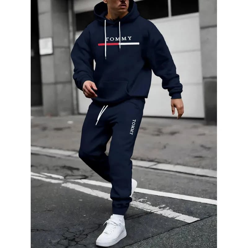 Tommy Hilfiger Logo Hoodie Set Navy with White/Red Logo