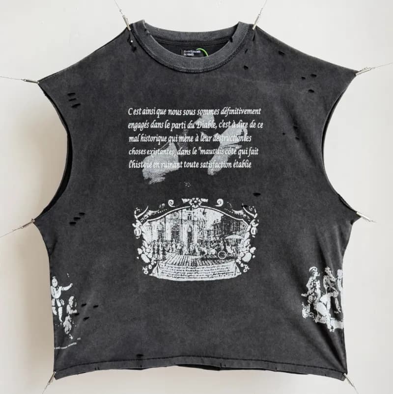 Off-White Distressed Graphic Tee French Text Print