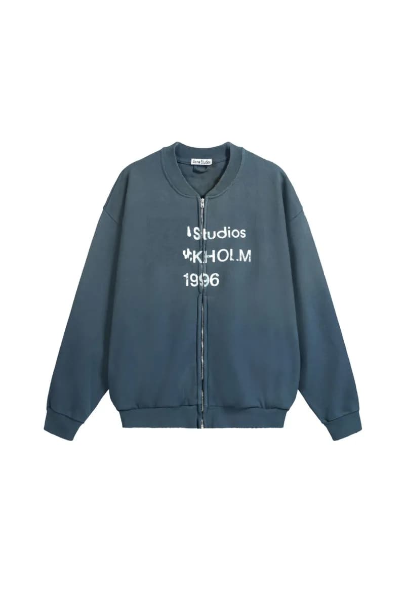 Cropped Zip-Up Jacket Leather Collar — 深蓝（AC3050）