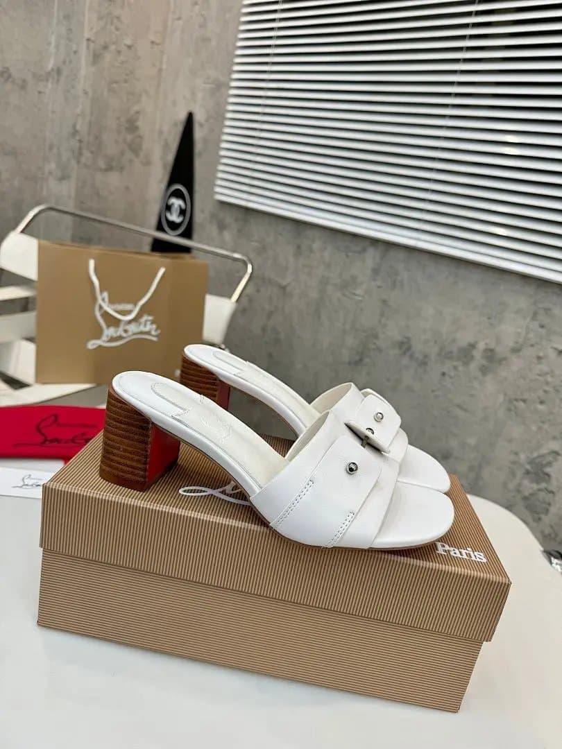 Christian Louboutin Mule Sandal White Leather with Red Sole