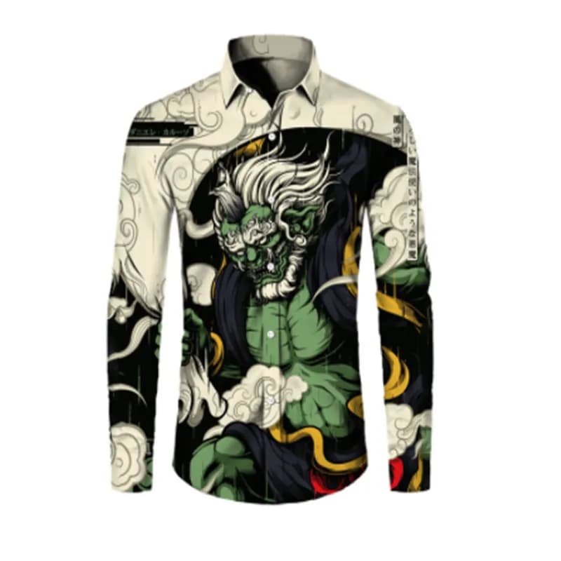 Neighborhood Long-Sleeve Button-Up Shirt Mythical Demon Print