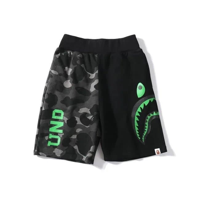 BAPE Shark Shorts Camo Split — 18黑绿迷彩