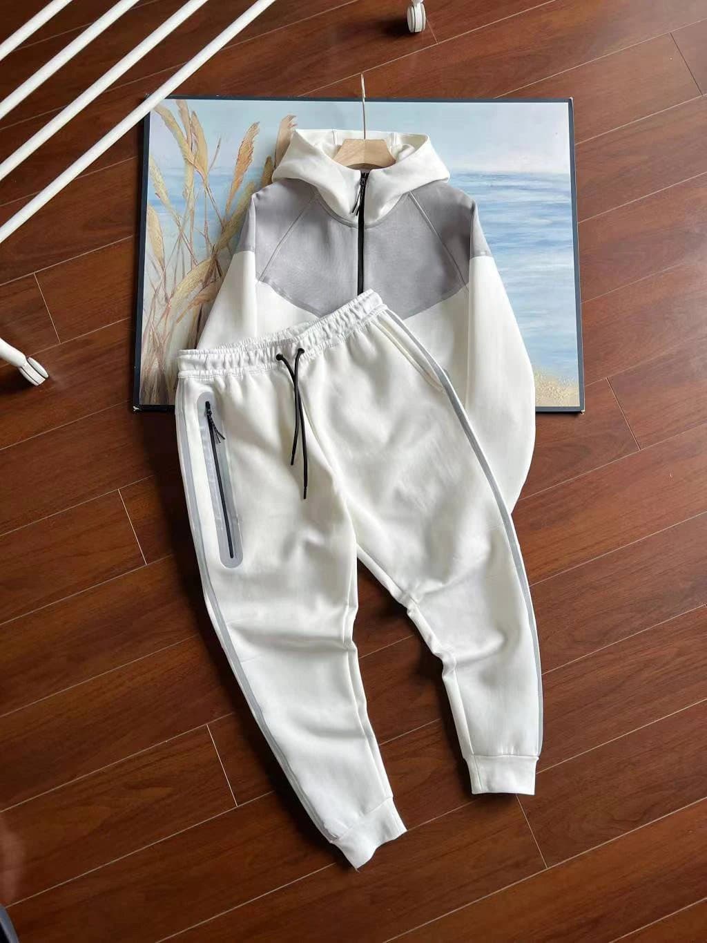 Nike Tech Fleece Hoodie and Joggers White/Grey Colorblock