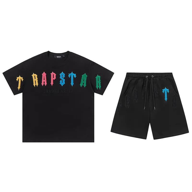 Trapstar Logo Tee & Shorts Set Arch Logo — P732黑色套装