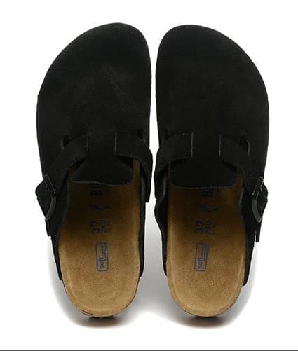 Birkenstock Boston Shearling Lined — DC版本 勃肯 · 包头黑色绒面